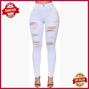 High Waisted Skinny Ripped Jeans Stretch Butt Lifting Denim Pants